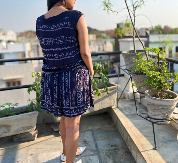 Ecote Urban Outfitters Printed Navy Romper Dress M
