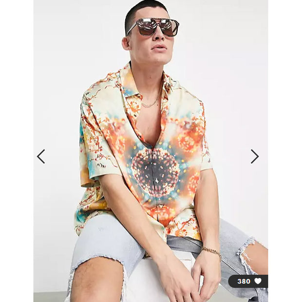 ASOS DESIGN Men's Boxy Kaleidoscope Floral Printed Shirt XL