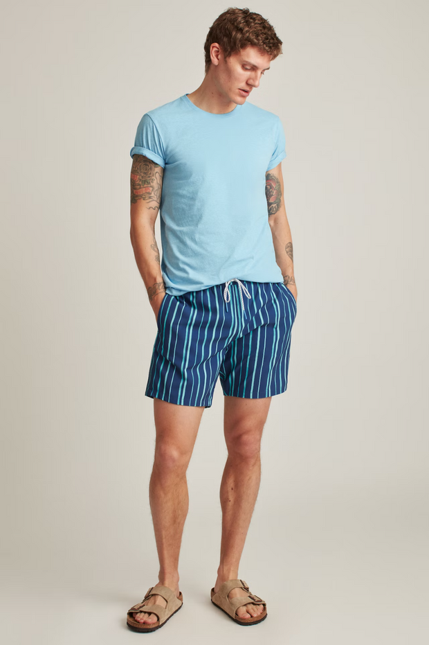 Bonobos Riviera Recycled Swim Painted Teal Stripes Trunks Shorts