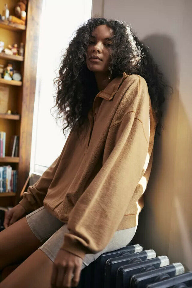 Out From Under Urban Outfitters Jacintha Reverse Henley Sweatshirt Top