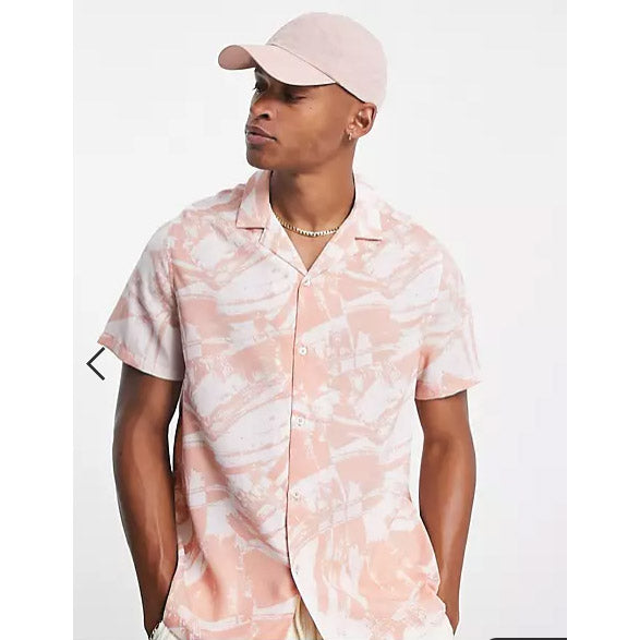 ASOS DESIGN Men's Revere Abstract Brush Print Shirt L