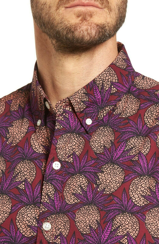 BONOBOS Slim Fit Pineapple Printed "HAWAIIAN" Sport Men's Shirt XXL