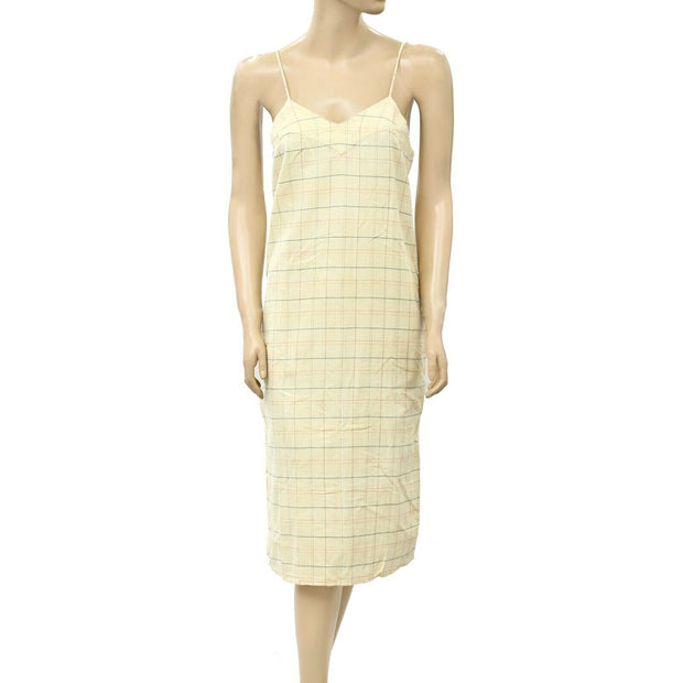 Free People Plaid Printed Cami Slip Midi Dress S