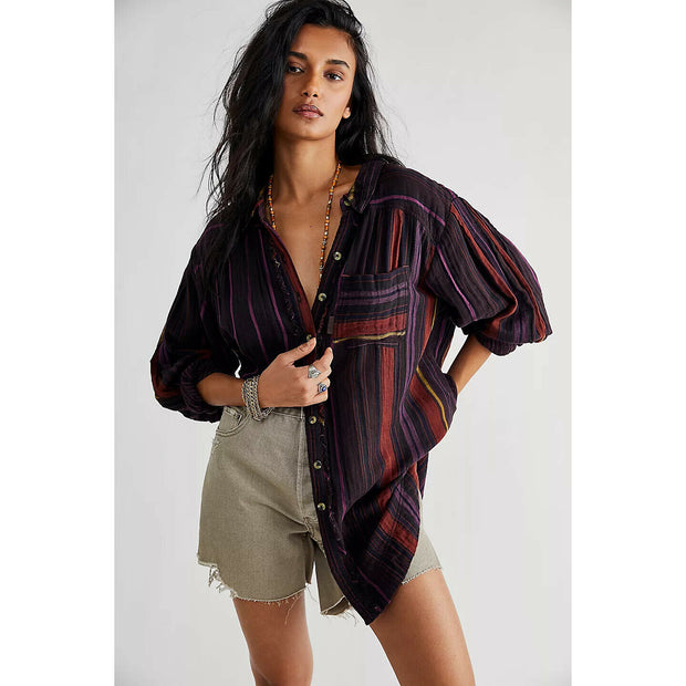 Free People We the Free Wild 侧条纹束腰衬衫上衣
