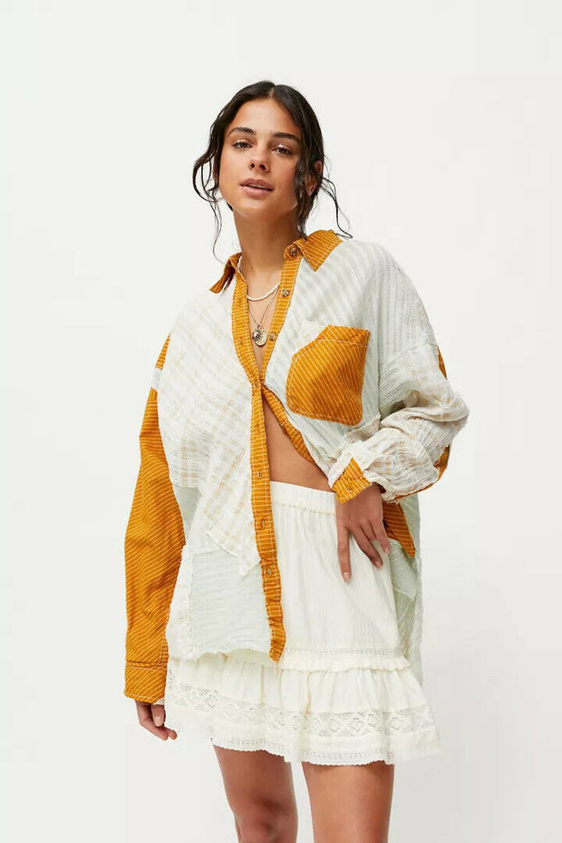 BDG Urban Outfitters Marco 拼接纽扣衬衫上衣