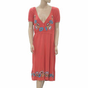 Caite Anthropologie Floral Embroidered Midi Dress