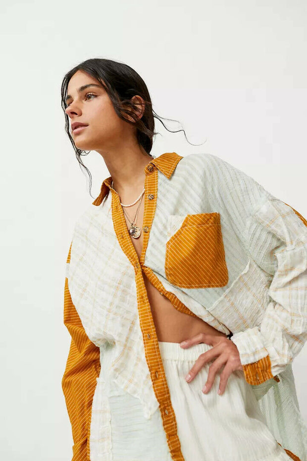 BDG Urban Outfitters Marco 拼接纽扣衬衫上衣