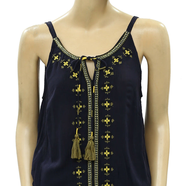 Grain De Malice Embroidered Tie Tunic Mini Dress