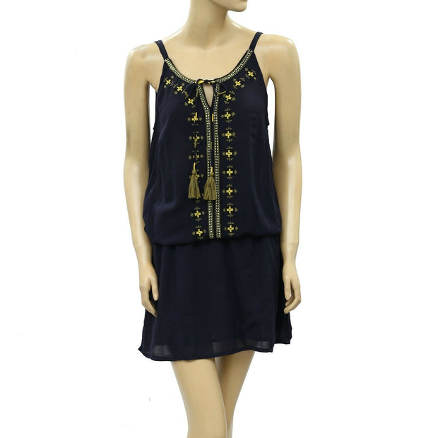 Grain De Malice Embroidered Tie Tunic Mini Dress
