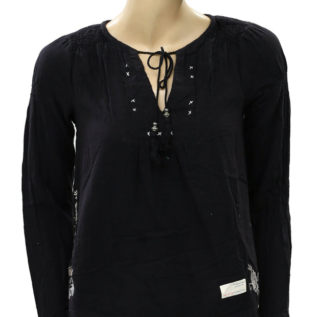 Odd Molly Anthropologie Embroidered Black Blouse Top XS-0