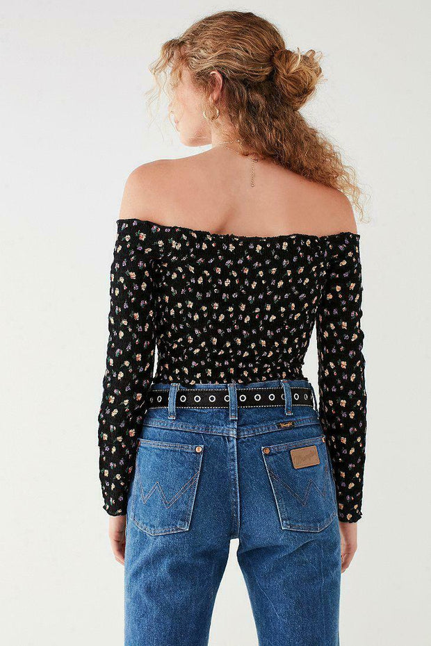 Pins & Needles Urban Outfitters Smocked Long Sleeve Bardot Cropped Top XL