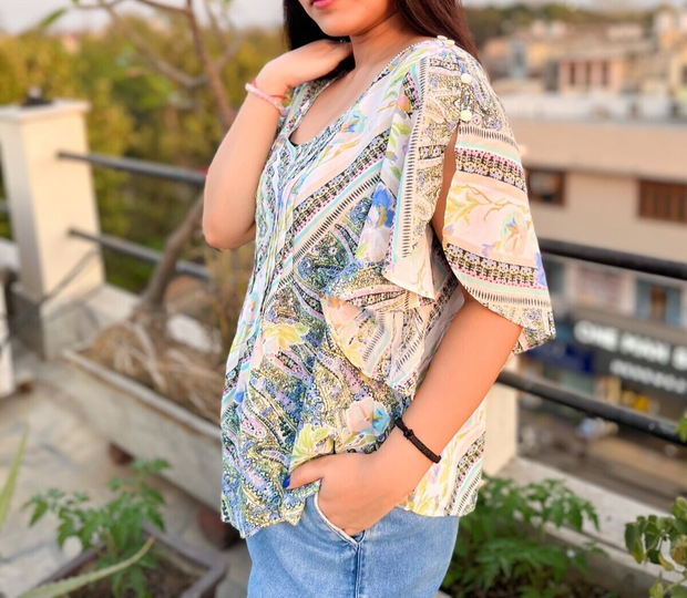 Maeve Anthropologie 飘逸玛雅印花衬衫上衣 S