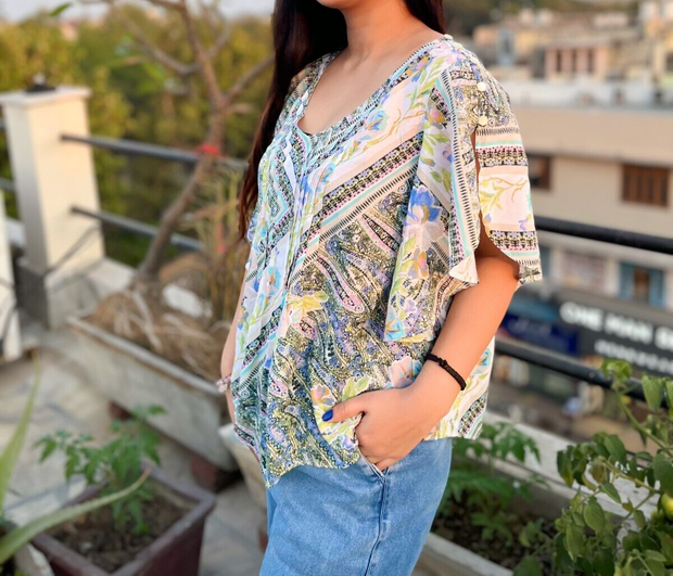Maeve Anthropologie 飘逸玛雅印花衬衫上衣 S