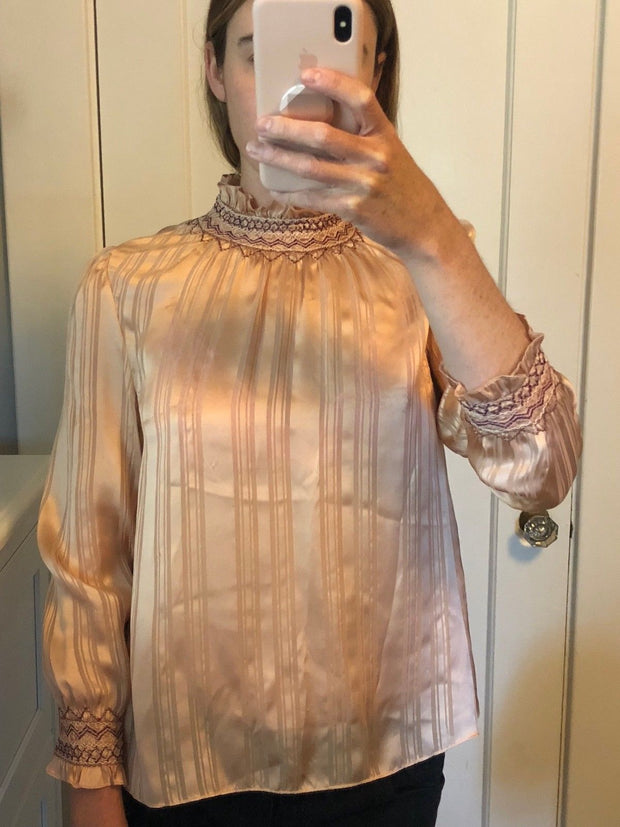 Ulla Johnson Geri 刺绣真丝衬衫上衣 S 全新带标签