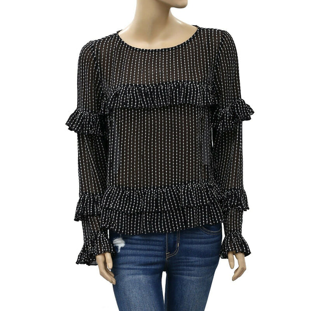 All Saints Ruffle Embroidered Blouse Top S