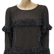 All Saints Ruffle Embroidered Blouse Top S