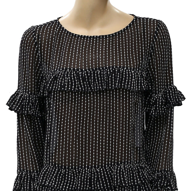 All Saints Ruffle Embroidered Blouse Top S