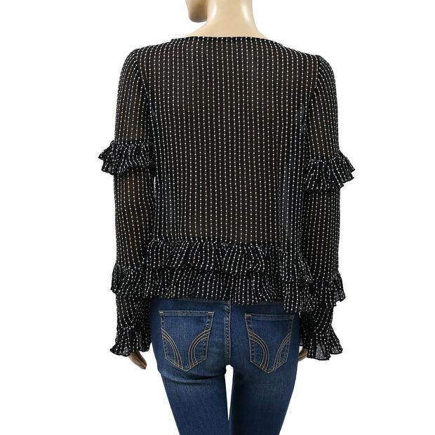 All Saints Ruffle Embroidered Blouse Top S
