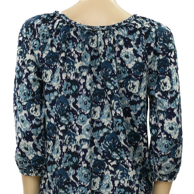 Lucky Brand Printed Braided Vintage Boho Blouse Top S