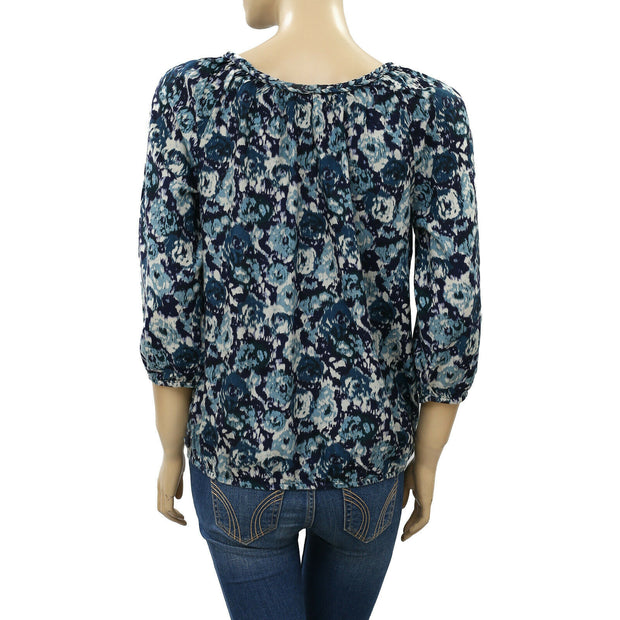 Lucky Brand Printed Braided Vintage Boho Blouse Top S