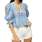 Free People Tallulah Embroidered Blouse Top XS