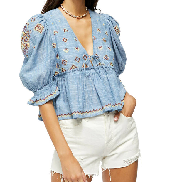 Free People Tallulah Embroidered Blouse Top XS