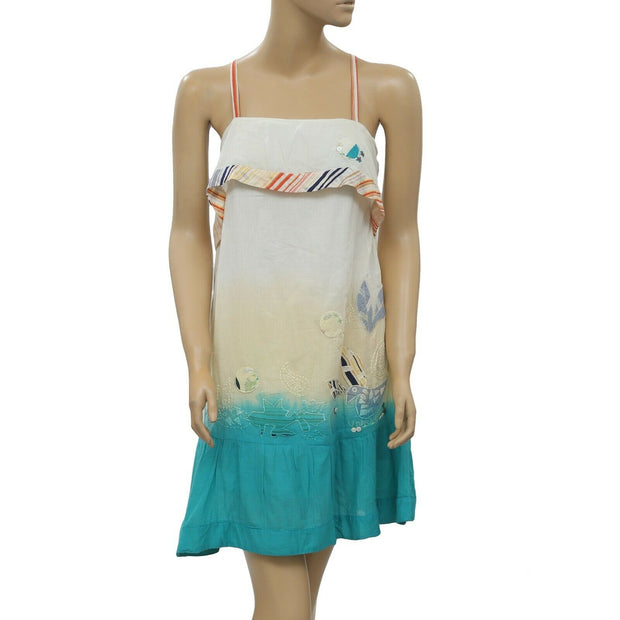 Miss Sidecar Dip Dye Embroidered Mini Dress M