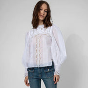 Zadig & Voltaire Embroidered Balloon-sleeve Blouse Top Lace Pintuck XS