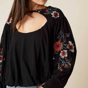 Free People Lita Floral Embroidered Blouse Top