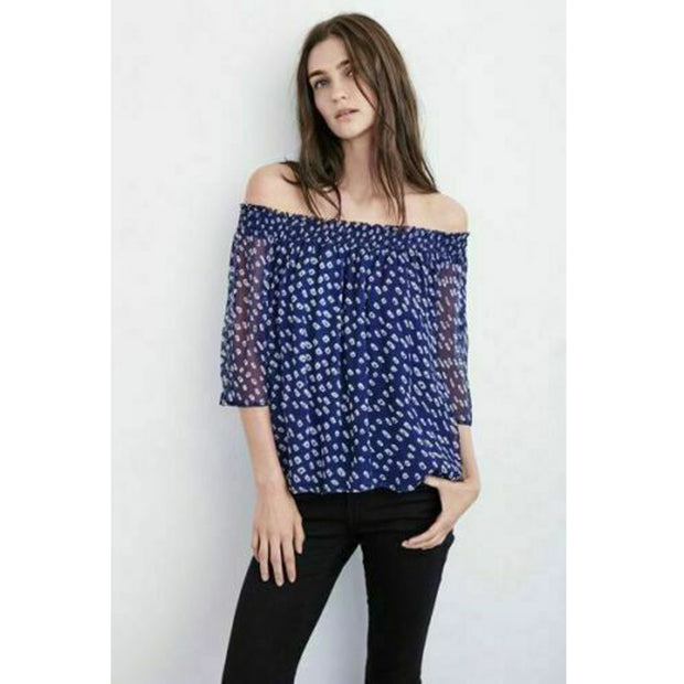 Graham &amp; Spencer Anthropologie 天鹅绒印花衬衫上衣