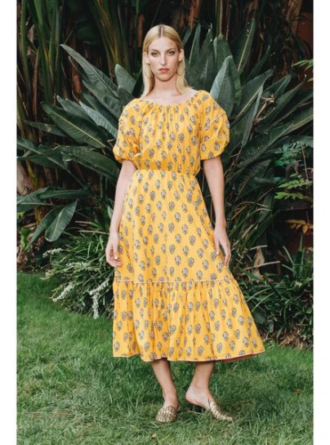 Rhode Resort Frida Off The Shoulder Yellow Midi Dress