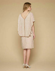 Monsoon Azalea Cape Gold Bead Embellished Nude Dress S