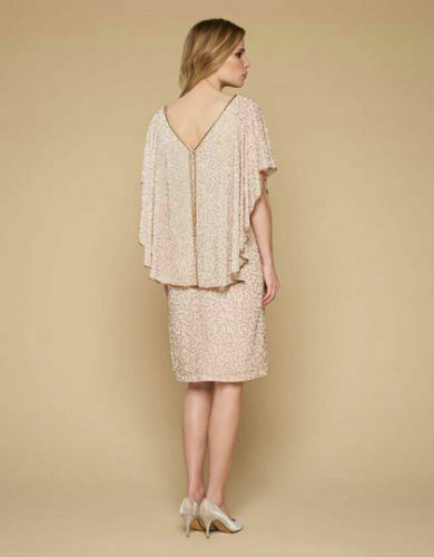 Monsoon Azalea Cape Gold Bead Embellished Nude Dress S