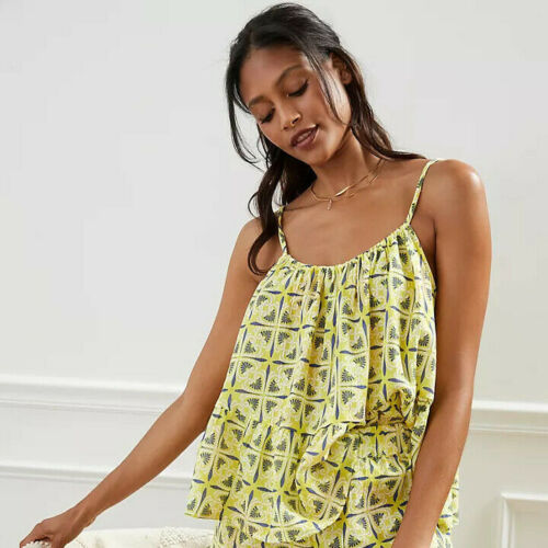 Anthropologie Beachy Ruffled Printed Cami Blouse Top L