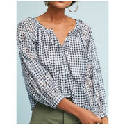 Akemi + Kin Anthropologie Gingham Eyelet Blouse Top