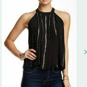 Free People Shimmer Shine Embellished Cutout Black Tank Top