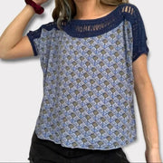 Free People 印花钩针和服衬衫上衣 S