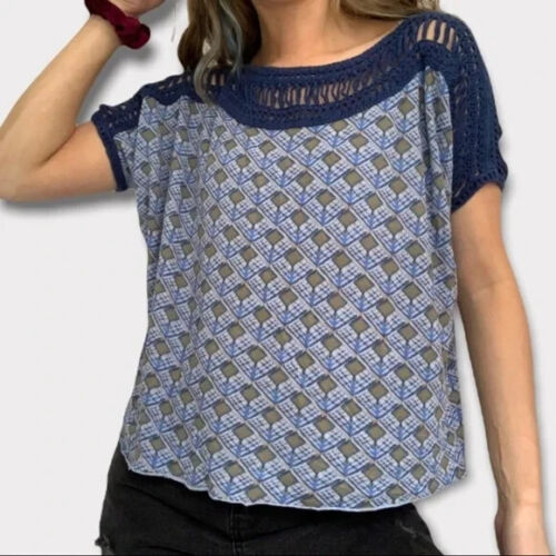 Free People 印花钩针和服衬衫上衣 S