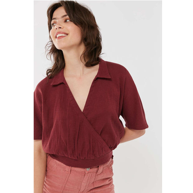 Urban Outfitters Natural Surplice Collared Cropped Top M