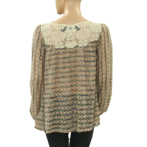 Free People FP New Romantics Beaded Crochet Tunic Top S